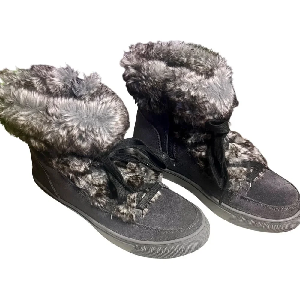 Cougar Dasha Waterproof Faux Fur Suede Boots Pewter Gray Size 8 New with Box
